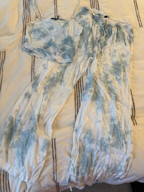 Urban Outfitters Light Blue & White Tie-Dye Satin Pajama Set